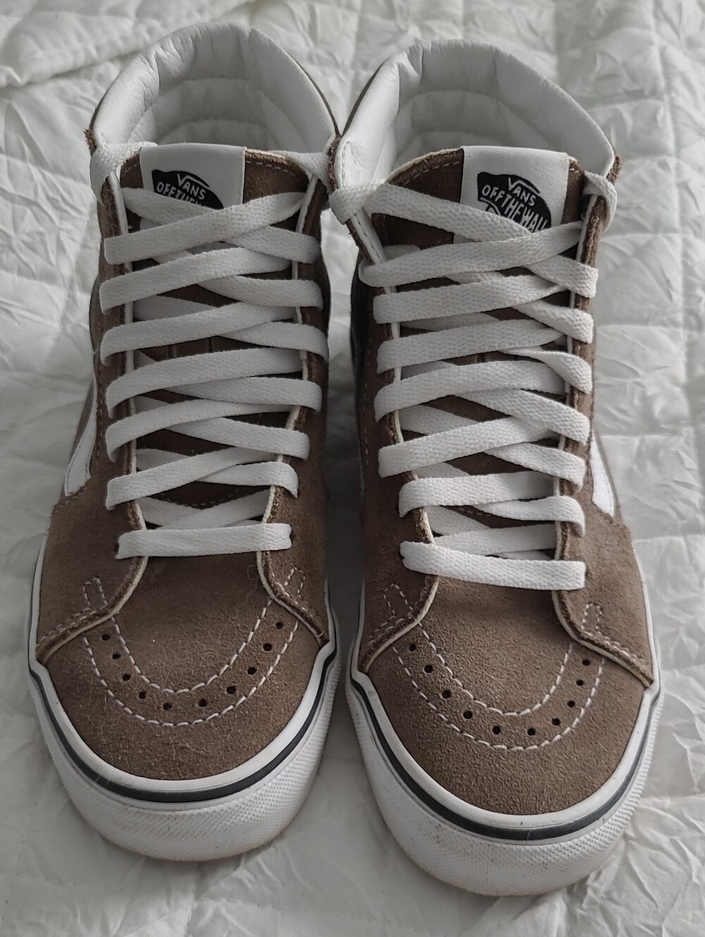 Vans High-Top Suede Sneakers in Taupe/Brown and White